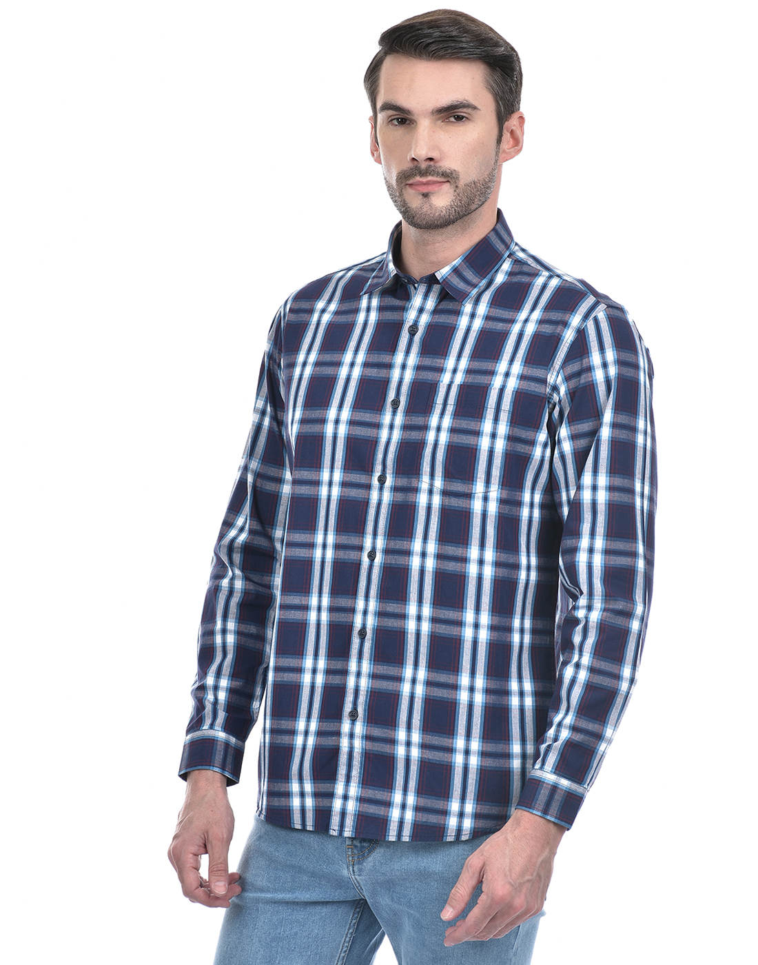 Numero Uno Men Checkered Dark Blue Shirt